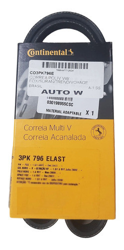 Correa Poli V Contitech Vw Fox Suran 3pk 796 0