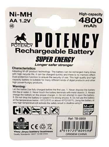 Kit 4 Super Pilha Rearregável Aa 1.2v 4800mah Ni-mh 1