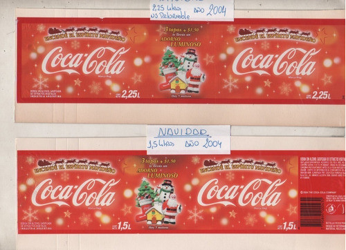 2 Antiguas Etiquetas * Coca Cola * Promo Navidad 2004 - 0