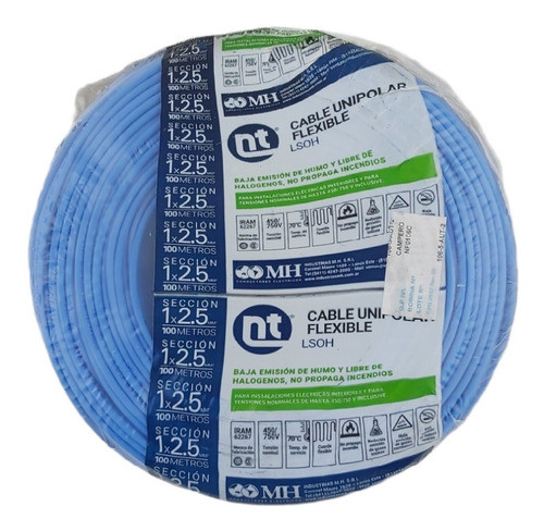 Cable Unipolar 2.5mm Libre Halogeno Celeste X 100 Metros 0
