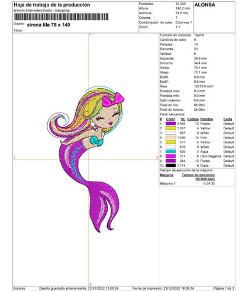 Matriz De Bordado A Máquina: Sirena Lila 1