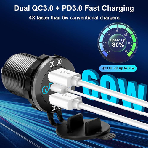 Toma De Cargador De Coche Usb C De 12 V Y 60 W, Puerto De To 1