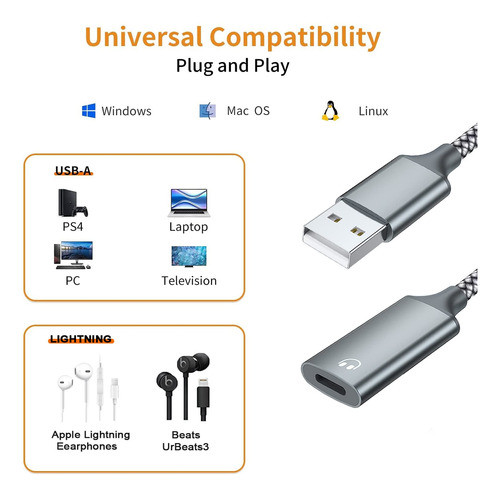 Cable Adaptador Audio Usb A Macho A Lightning Usb 3.0 Hembra 1