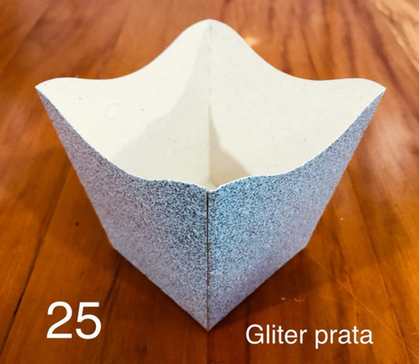 50 Cachepô De Papel Para Festa Imitação De Glitter Prata 0