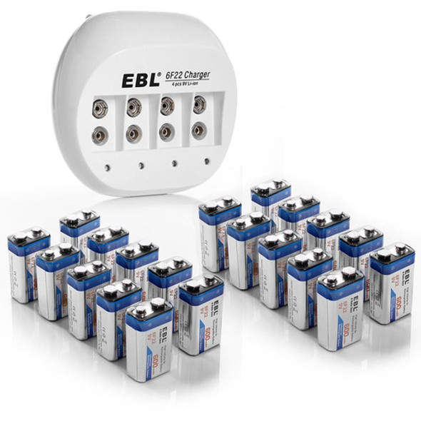 Ebl 20pcs 9v Baterías Recargables Del Li-ion (600mah) + Carg 0