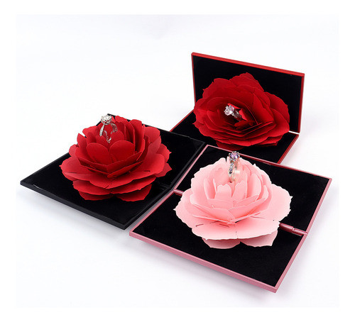 Caixa De Anel De Noivado Surprise 3d Red Flower Velvet 1