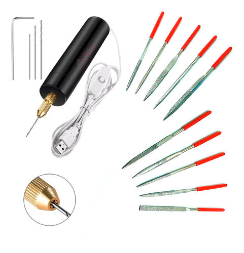 Mini Torno Usb Con Set 10 Limas Matricero Punta Diamantadas 0
