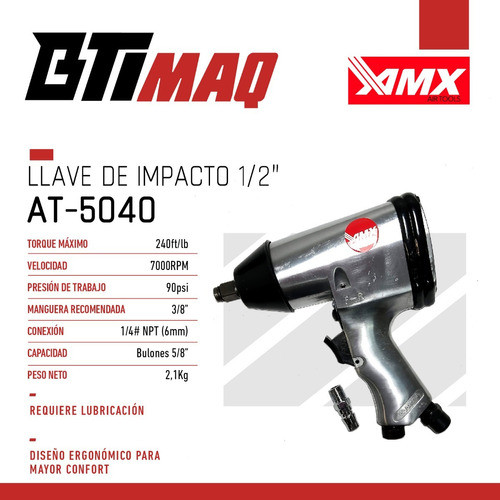 Llave Pistola Impacto Neumática 1/2  Amx 1
