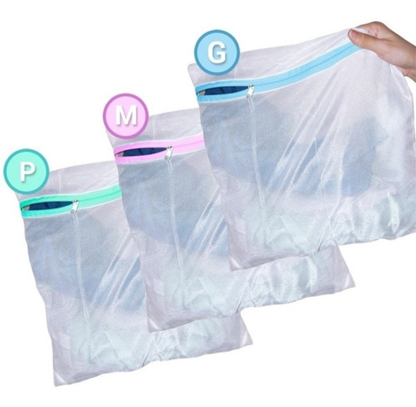 Kit 3 Saco Lavar Roupa Delicada 1 Pequeno  1 Médio 1 Grande 0