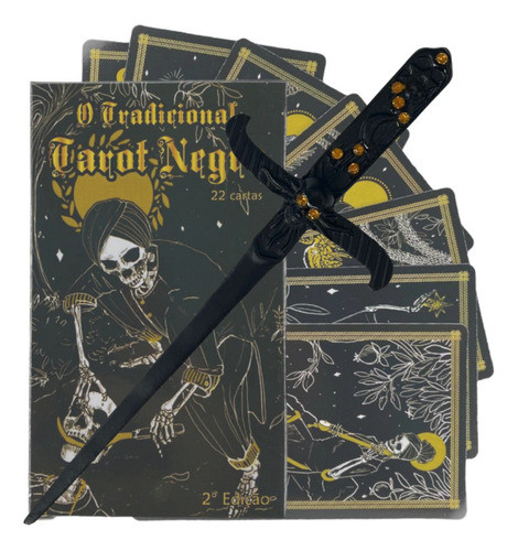 Kit O Tradicional Taro Negro 22 Cartas Plastific + Athame 0