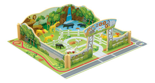 Playset Zoológico Em Madeira Brinquedo Kids Com 12 Animais 1