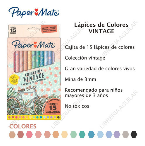 15 Lapices De Colores Coleccion Vintage Papermate Hexagonal 1
