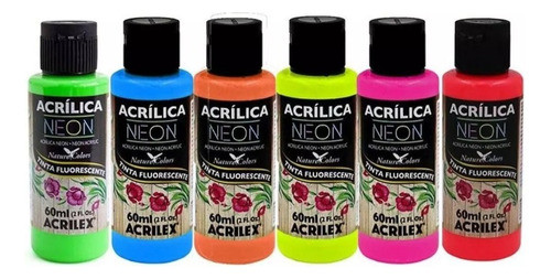 Pintura Acrílica Acrilex Neón 60ml Pack De 6 Unidades 0