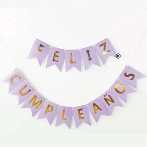 Banderin Feliz Cumpleaños Lila Letras Doradas - Lollipop 0
