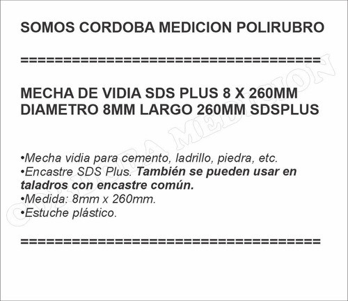 Mecha De Vidia Sds Plus 8 X 260mm Diametro 8mm Largo 260mm 1