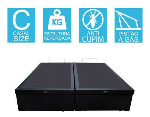Base Cama Box Baú Blindado Bip Casal Couro Sintético Preto 1