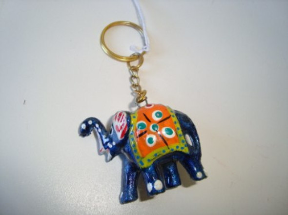 Chaveiro Indiano Artesanal Elefante Resina Pintado Azul 2 1