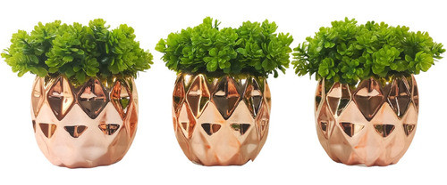 Kit Decorativo Sala C/ 3 Vasinhos Rose Gold + Planta Artif. 0