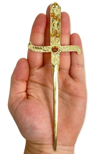 Athame Em Metal Dourado Brilhante 19 Cm Pedras Amarelas 1