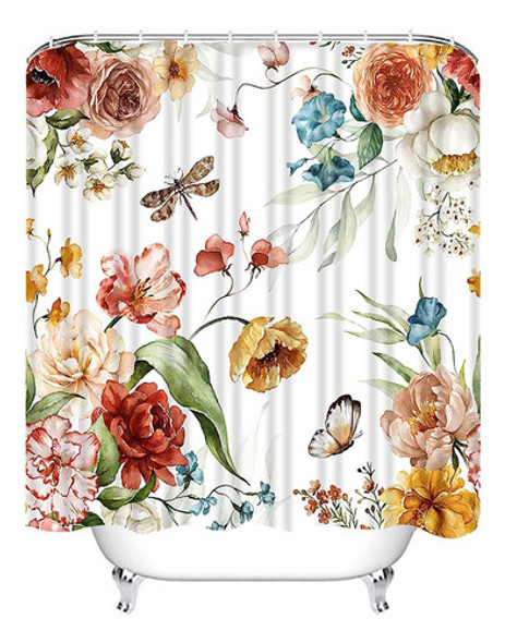 ~? Trikptey Cortina De Ducha Floral, Acuarela Rosa Flor Plan 1