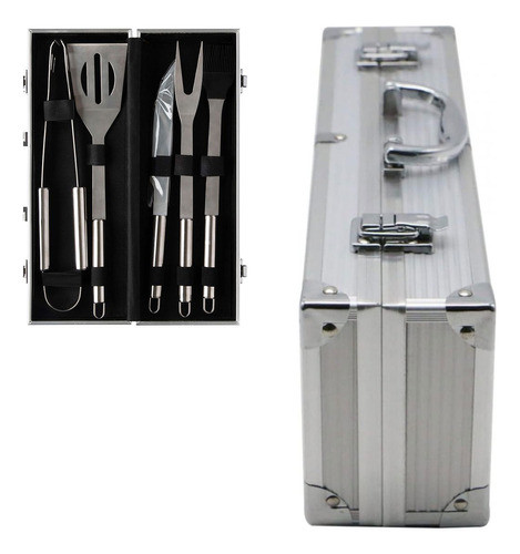 Kit Churrasco 5 Peças Maleta Alumínio Luxo Aço Inox Gourmet 1