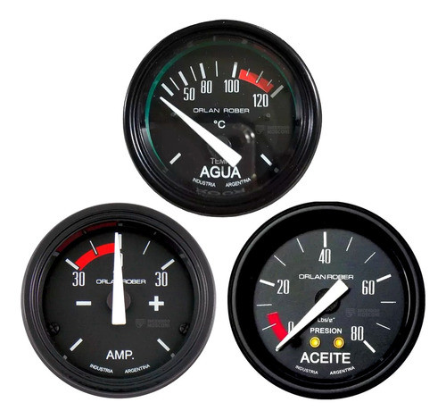 3 Relojes Orlan Rober 52mm Temp. Agua Aceite Amperimetro 0