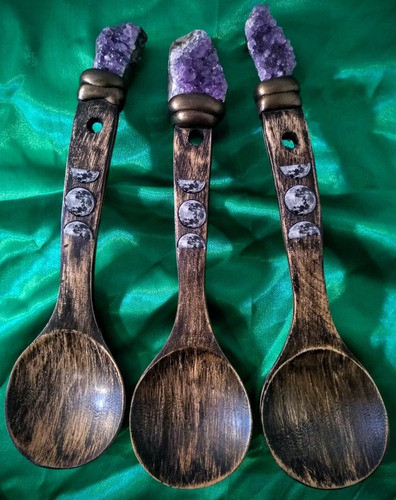 Cucharas Con Drusa Amatista Y Cuarzo Cristal. Wicca. Magia! 1