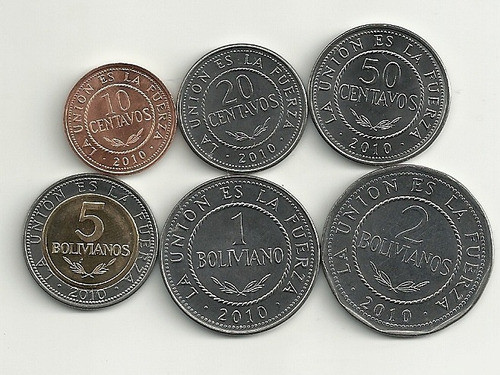Nueva Serie De 6 Monedas Bolivia Año 2010 Bimetalica 0