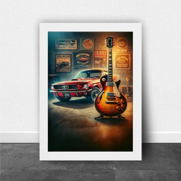 Quadro Garagem - Guitarra E Carro 24x18cm 1