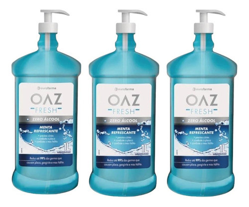 Oaz Antisséptico Bucal Menta Refrescante Com 3 Un De 1l Cada 0