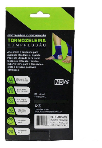 Tornozeleira Compressão Elastica Azul - Mb Fit Mb Fit 1