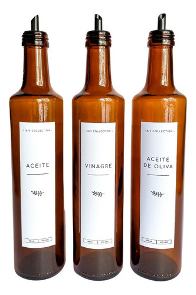 Set 3 Dispenser Aceitero Vidrio Ámbar Aceite+vinagre+oliva 0