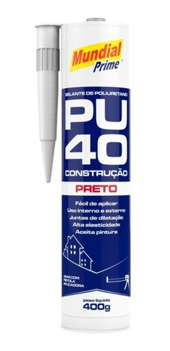 Selante Poliuretano Pu 40 Uso Geral 400g Preto Mundial Prime 0