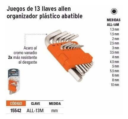 Llaves Allen 13 Pcs. Truper 1.3 - 10mm All-13m - Tyt 1