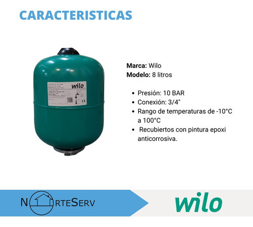 Tanque Hidroneumatico Vertical Wilo 8 Litros 10 Bar 1