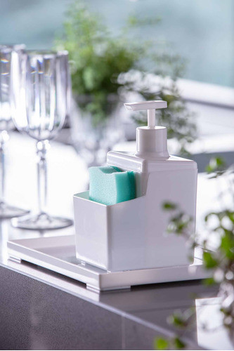 Dispensador Con Portaesponja: Orden Y Estilo En Blanco 1