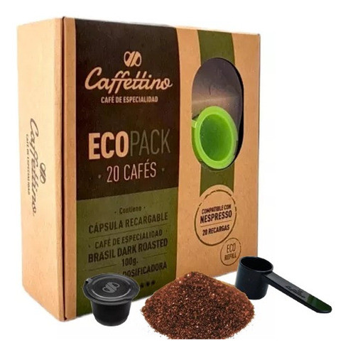 Pack Capsula Recargable Caffettino Nespresso + Cafe Brasil 0
