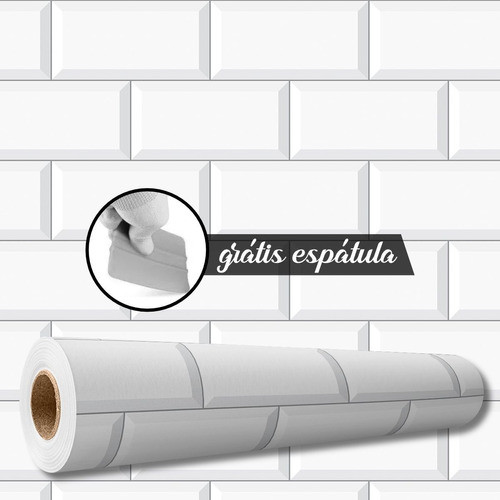 Papel De Parede Auto Adesivo Azulejo Metrô White Lavável 1