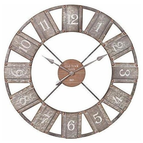 Reloj De Metal Galvanizado Y Madera De 36.0 In 0