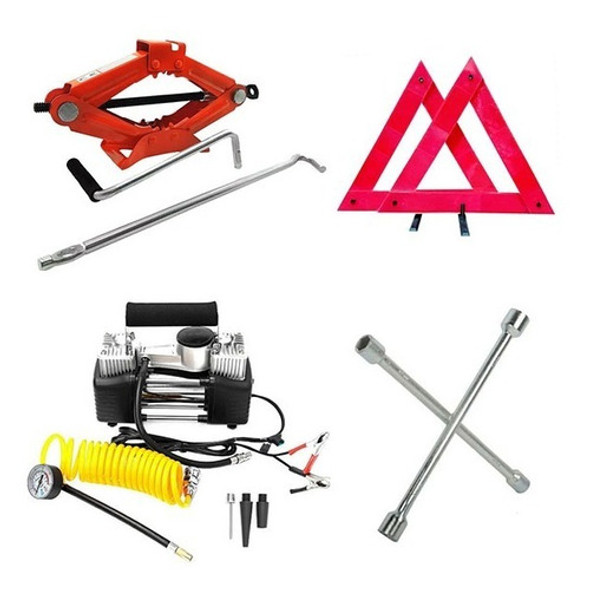 Kit Seguridad Auxilio Auto 4 En 1 Crique Compresor Llave Bal 0