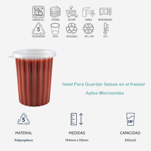Pote  Cotnyl  500 Con Tapa Apto Microondas X 50 Unidades 1