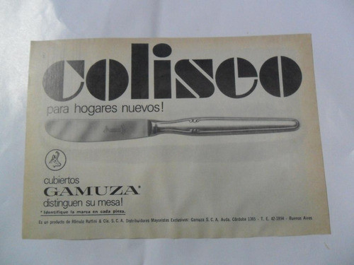 Antigua Publicidad Gamuza Coliseo Romulo Ruffini Y Cia  1965 0
