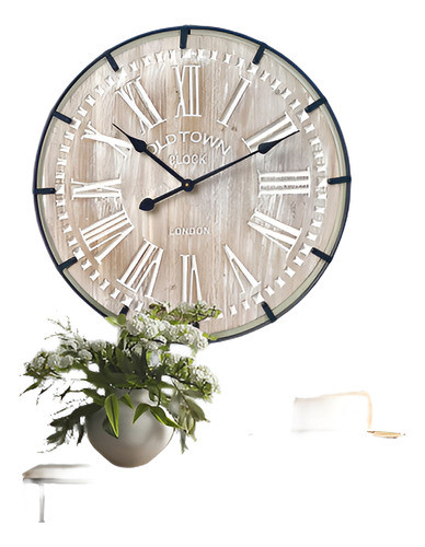 Reloj Pared Madera Rústica Números Romanos 60cm 0
