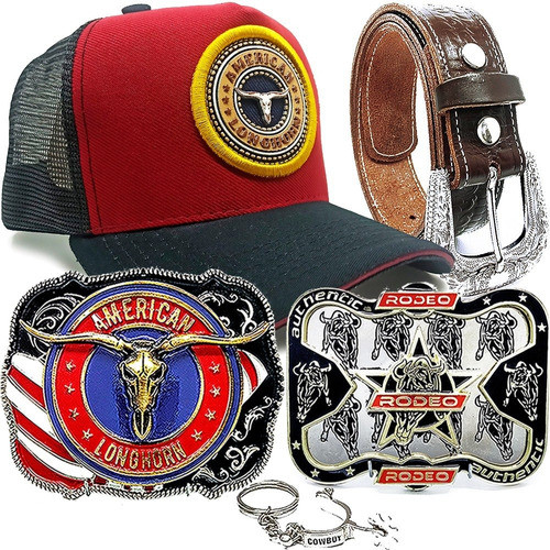 Kit Cowboy Boné Adulto + Cinto + 2 Fivelas + Chaveiro Espora 0