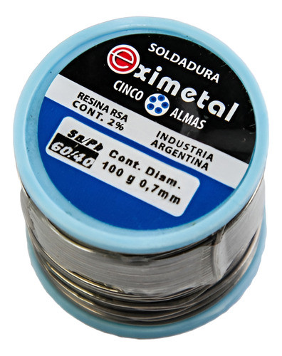 Estaño Electrónica Eximetal 60/40 0.7mm 100g Cinco Almas 0