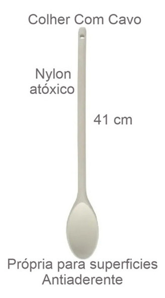 Colher De Plástico Duro Nylon Concava 41cm Branca Jolly 1