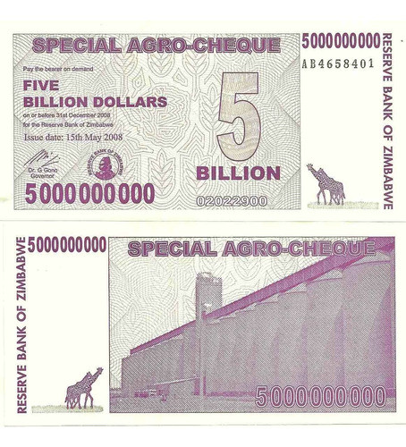 2 Billetes Zimbawe 500 Milllones Y 5 Billones Pez Jirafas 1