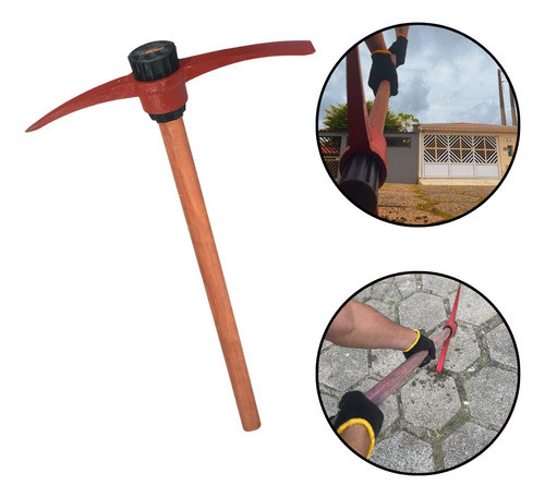 Picareta Pá E Ponta Reforçado Com Cabo 90 Cm Em Madeira 0