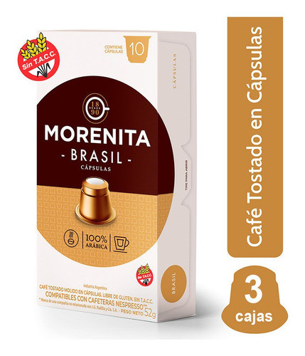 Morenita Cafe En Capsulas Espresso Brasil 10 Caps X 3 Cajas 0