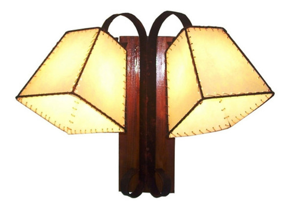 Aplique De Pared En Hierro Y Madera  Rústico 2 Luces 0